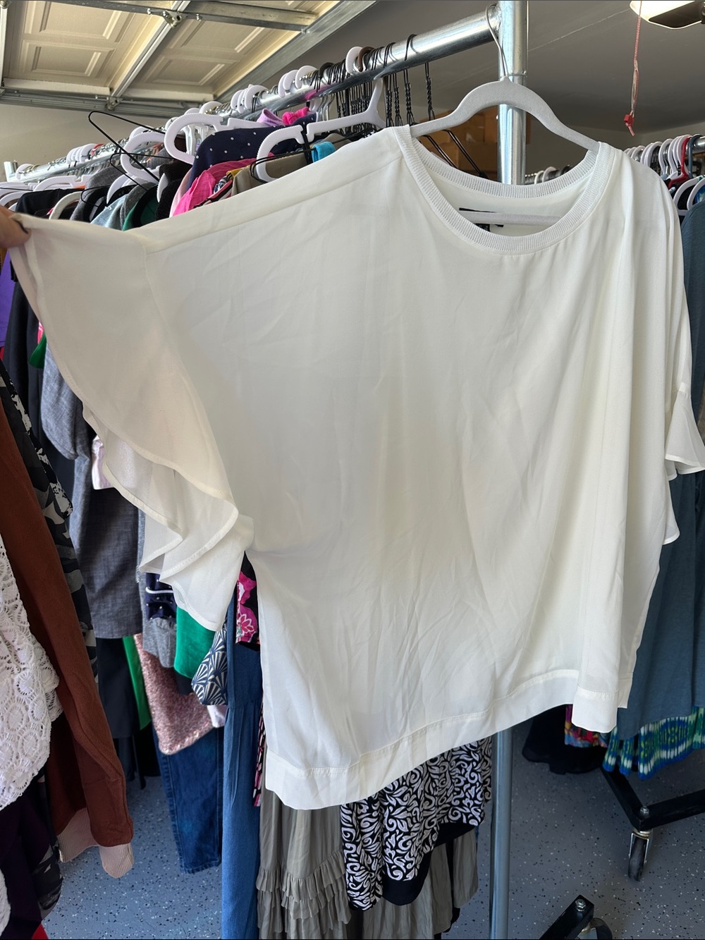 dennis basso White Flutter Sleeve Blouse